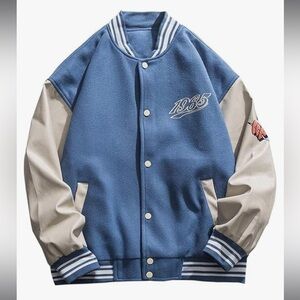Unisex Blue and Beige Varsity Jacket